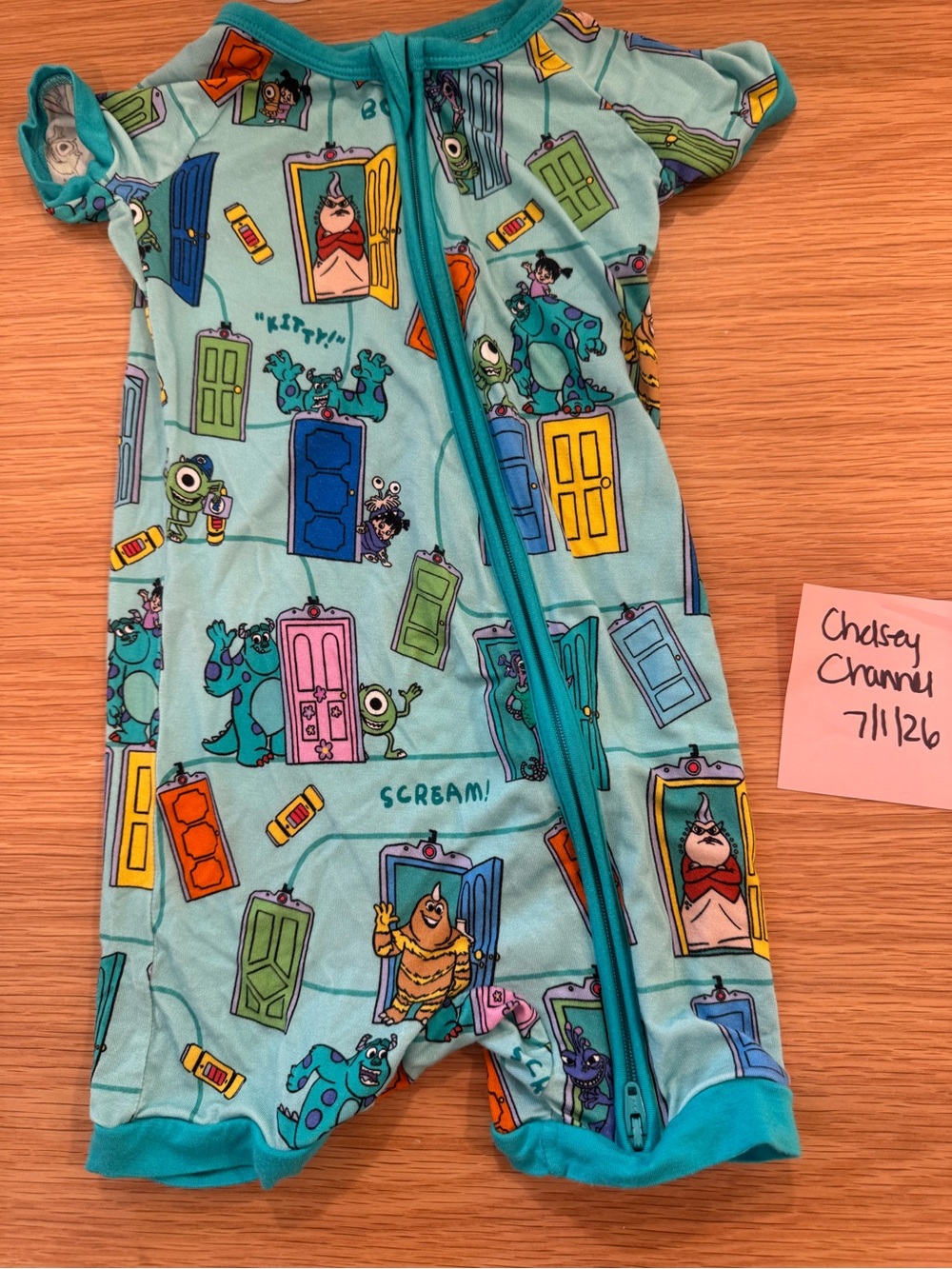 Little Sleepies Monsters-Inc Teal Zip One-Piece Romper